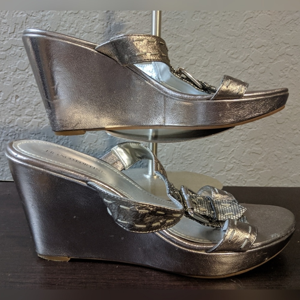 Silver Snake Skin Leather Franco Fortini Sandals